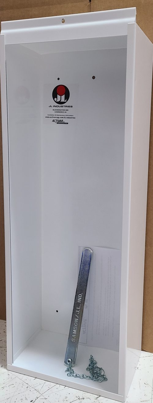 White cabinet w/ breaker for fire extinguisher