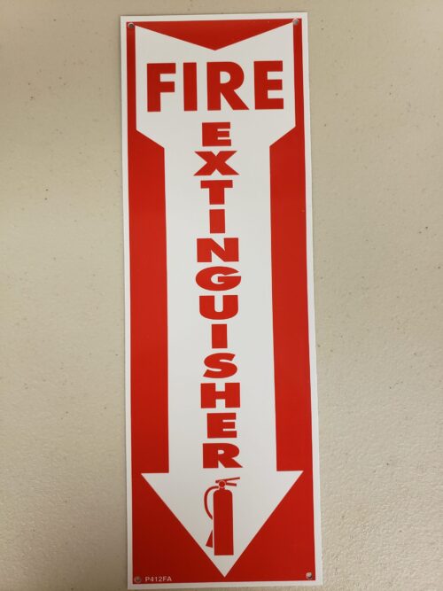 rigid plastic fire extinguisher arrow sign for safety purposes